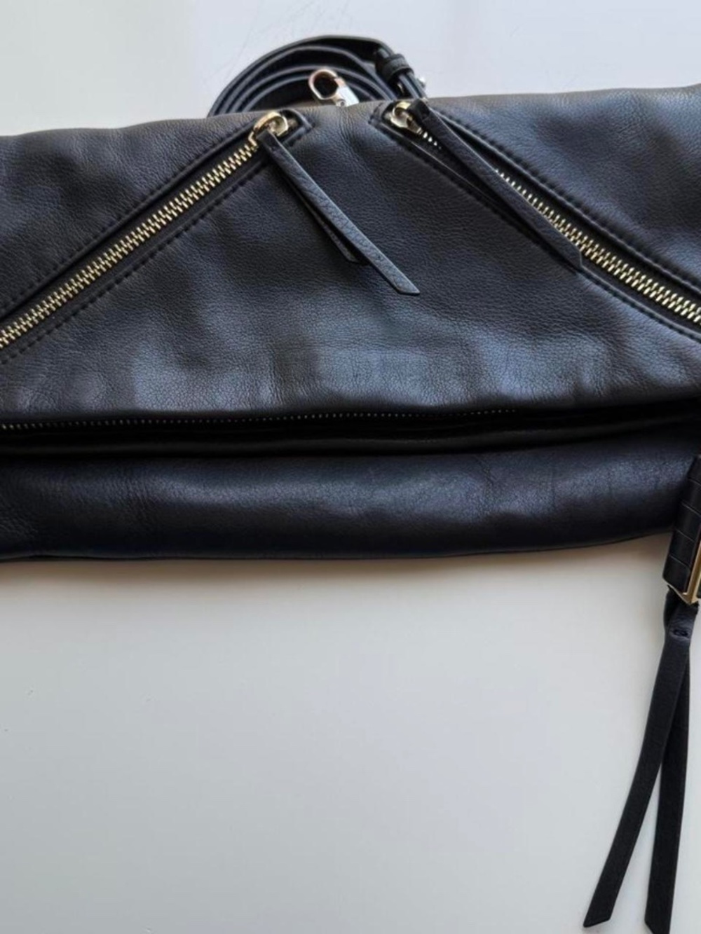 Stella & Dot Black Leather Crossbody Bag | Gold Hardware